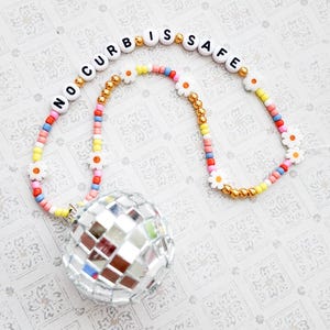 Disco Ball Car Charm: Beaded Rear View Mirror Accessory