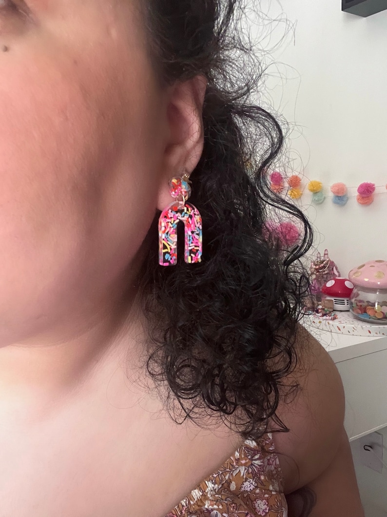 Confetti Earrings Confetti Dangles Resin Earrings Confetti Etsy