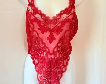 Vintage Victoria’s Secret Sz L Red Lacy Teddy One-Piece