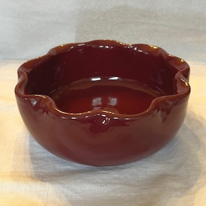Vintage Bybee Pottery 6.25" Bowl: Maroon Fluted Edge Last One