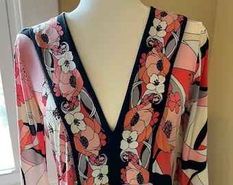 Vestido retro ajustado con estampado floral rosa Boston Y2K • Vestido vintage para salir de noche