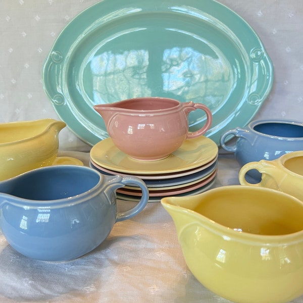 Vintage Lu-Ray Pastels MCM Ceramic Open Stock Dinnerware • Platter, Dessert Plates, Gravy Boat Creamers, Sugar Bowls