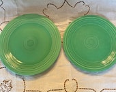 Vintage 2 Fiesta Original Green Plates 10.25 quot D and 9.5 quot D Kiln Marks on Back, Mid-Century 1944-1959 Collectible Hard to Find Cottage Chic