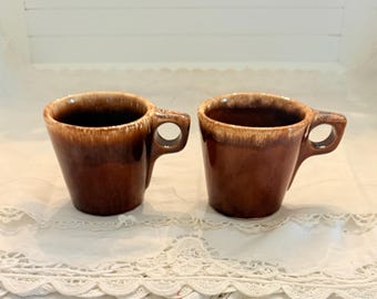 Hull Brown Drip Glaze Set of 2 Oven Proof Mugs, 60s, USA, 3 Sets Available