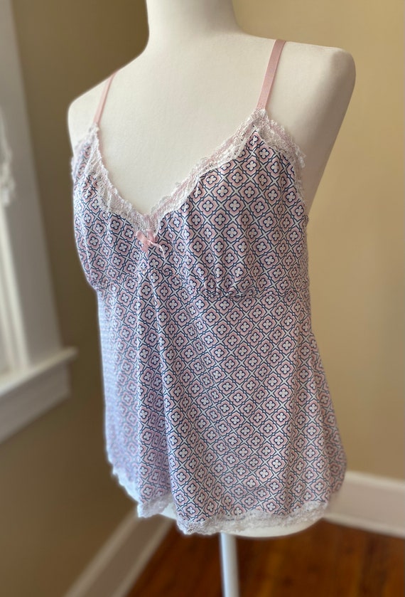 Laura Ashley Camisole XL Pink Navy Floral Lace Trim Sleep Top Gift for Her  