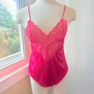 Vintage 70s Frederick&#39;s of Hollywood Sz L Red Lacy Teddie • Fancy Union Made Lace One-Piece  - Gift for Her