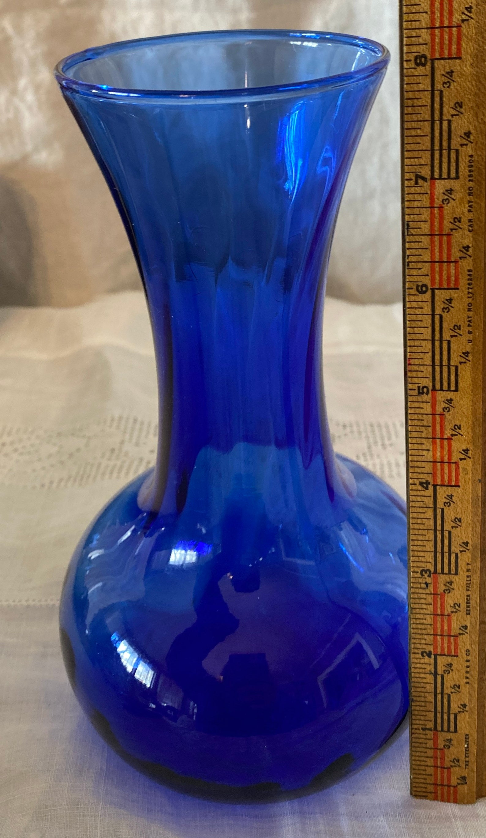 Vintage Cobalt Blue Hand Blown Glass Vase 8 Tall Etsy