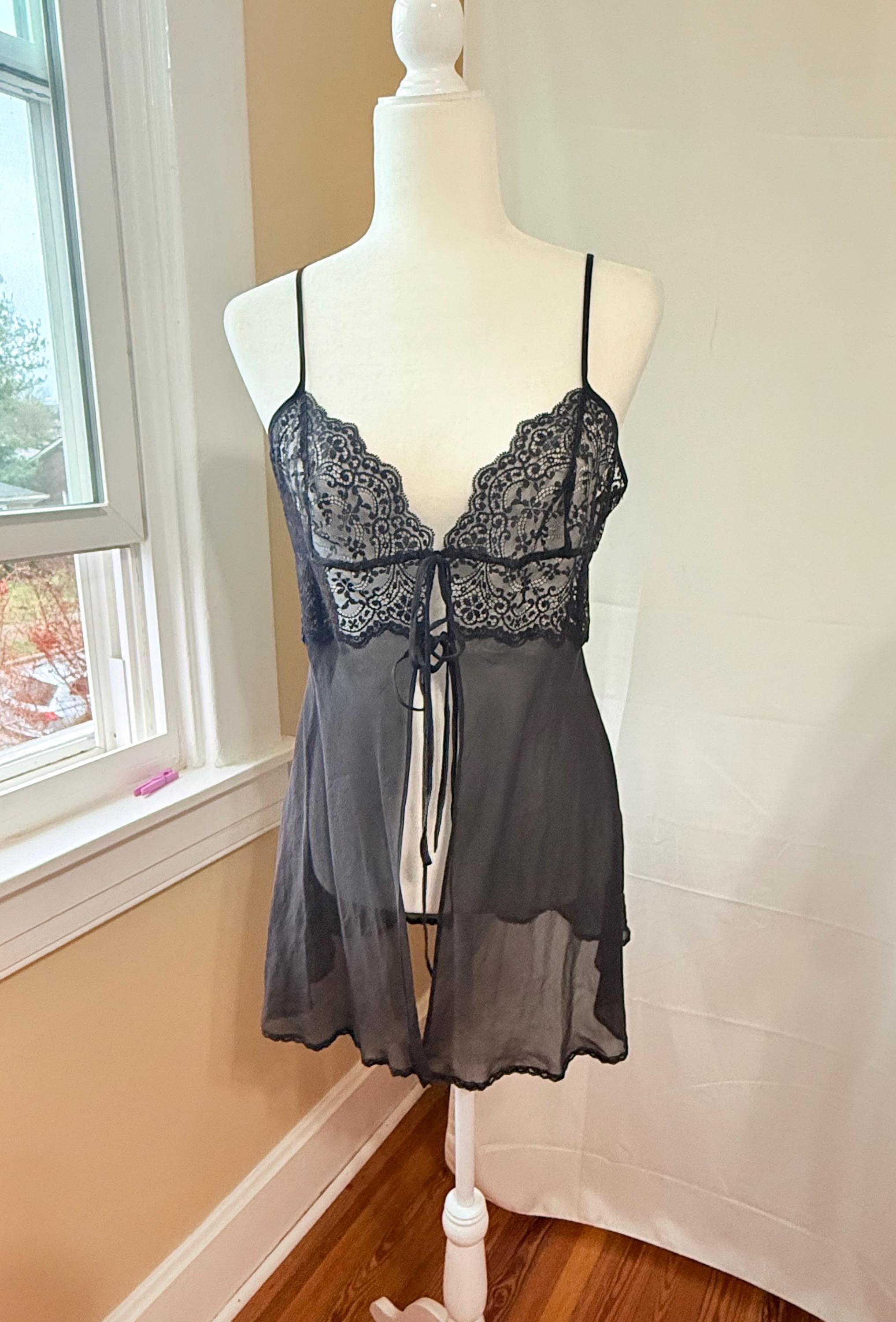 shein sequin dress black Victoria's Secret French Maid Sheer Mesh Babydoll Chemise Medium NEW –  Billy's Bras main image 1