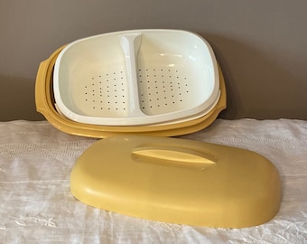 Vintage Tupperware Steamer Server: Harvest Gold Microwaveable Kitchen Storage