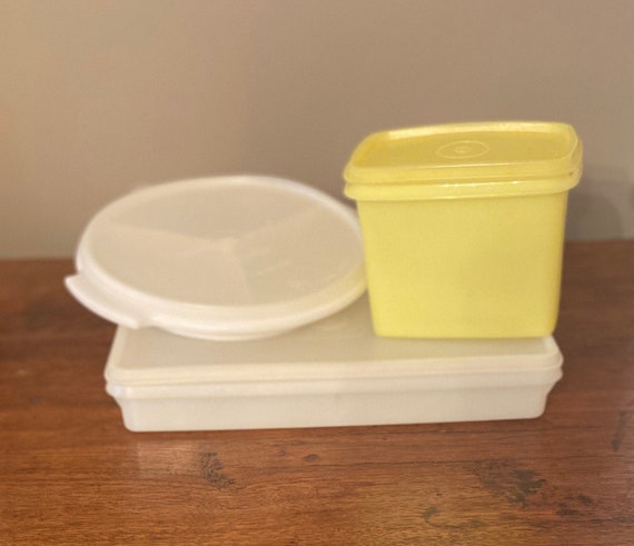 Vintage Tupperware Divided Container and Small Round Canister With Lids