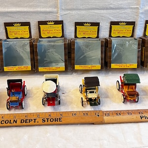 KMC Boxed Set 6 Miniature Model Cars • 60’s Royal Crown Line • Peugeot, Decauville 1892, 1896, 1898, 1899, 1901 • Made in Hong Kong - SALE!