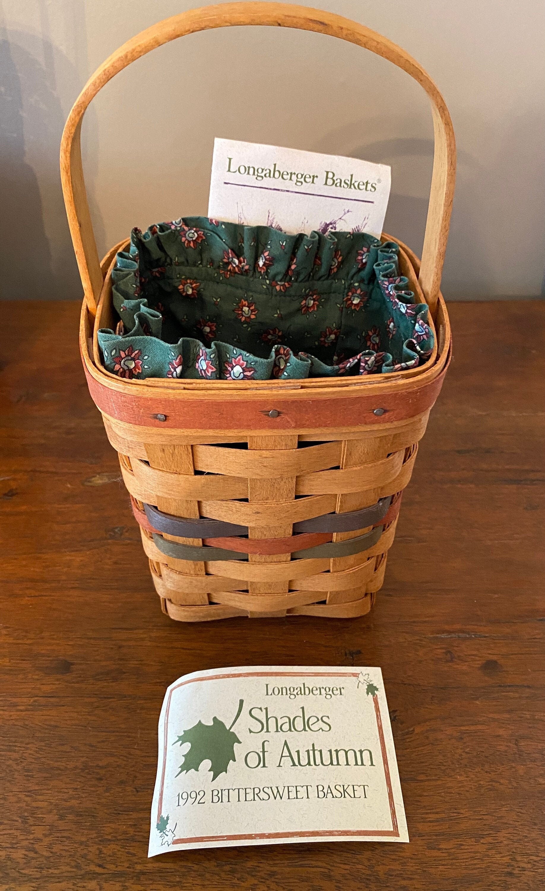 Longaberger Med. Peg Basket 1992 Shades of Autumn Bittersweet Basket W Green Cloth Liner Plastic Protector Etsy