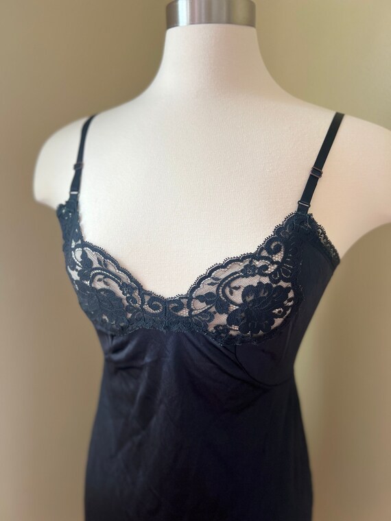 Vintage Black Lacy Nylon Full Slip S 36 - J C Pen… - image 3