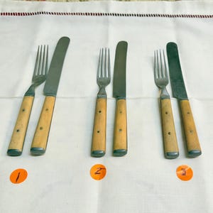 Antique Civil War Era to Early 1900s Bone Handle Fork & Knife Sets • Primitive Early Cutlery- 3 Sets,  Sold Individually