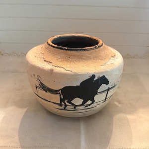Vtg Southwestern Black Horse Raku Art Pot – Henrietta Scott Signed Highland Studio