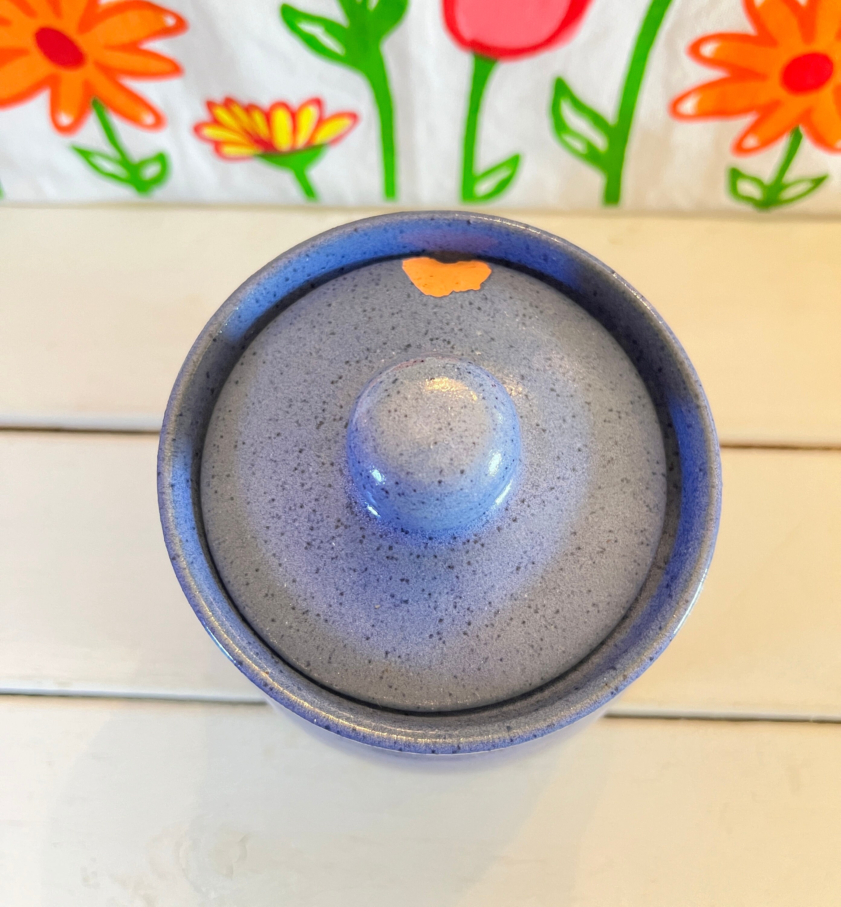 Vintage Bybee Blue Speckled Glaze Canister W Lid -primitive