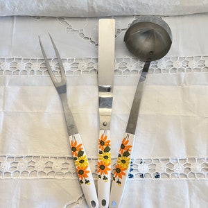 Vintage Pick One-Ekco Country Flowers  Kitchen Utensils - Ladle, Meat Fork, Angular Cake Spatula, Sold Individually