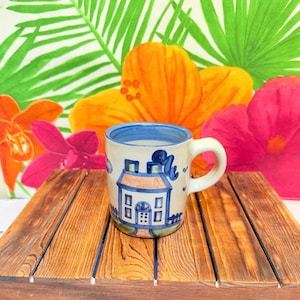 Vintage M A Hadley House Coffee/Tea Mug Hand Painted Country Scene w Cloud, ‘The End’ in Bottom