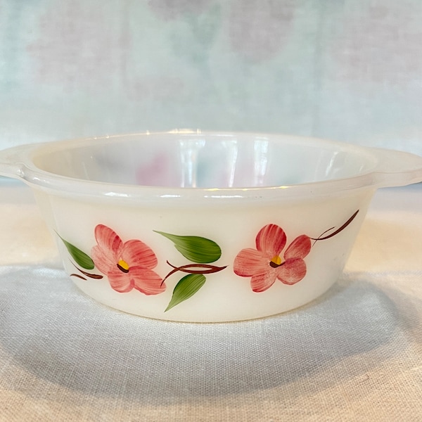 Peach Blossom Anchor Hocking Fire King 1 Pint Ovenbake Dish- Gay Fad Studios Handpainted