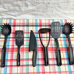 Pick One- 2000s Pampered Chef Black Nylon Kitchen Utensils: Slotted Spatulas, Spaghetti Servers, Potato Masher, Serrated Knife - Your Choice