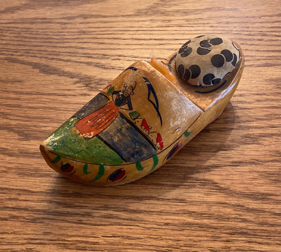 Vintage Wooden Shoe Pincushion Thimble Dutch Holland Woman Etsy