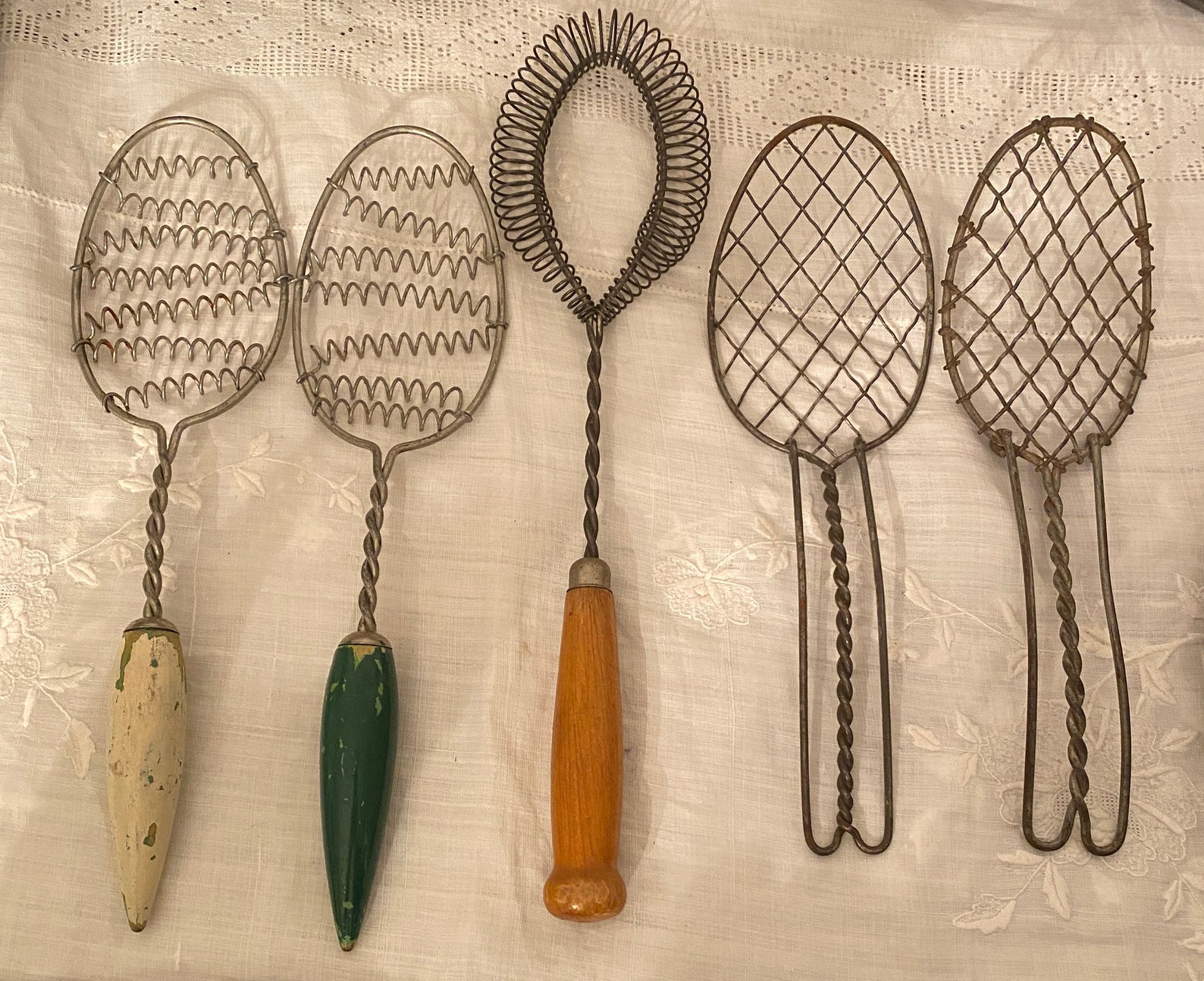 Antique Androck Coiled Wire Spoon/Whisks /Wire Whisk w/Wood Etsy