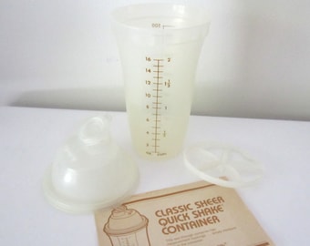 Tupperware Quick Shake Container, Classic Sheer Tumbler, Tupperware #844 tumbler and #845 lid, with original paperwork