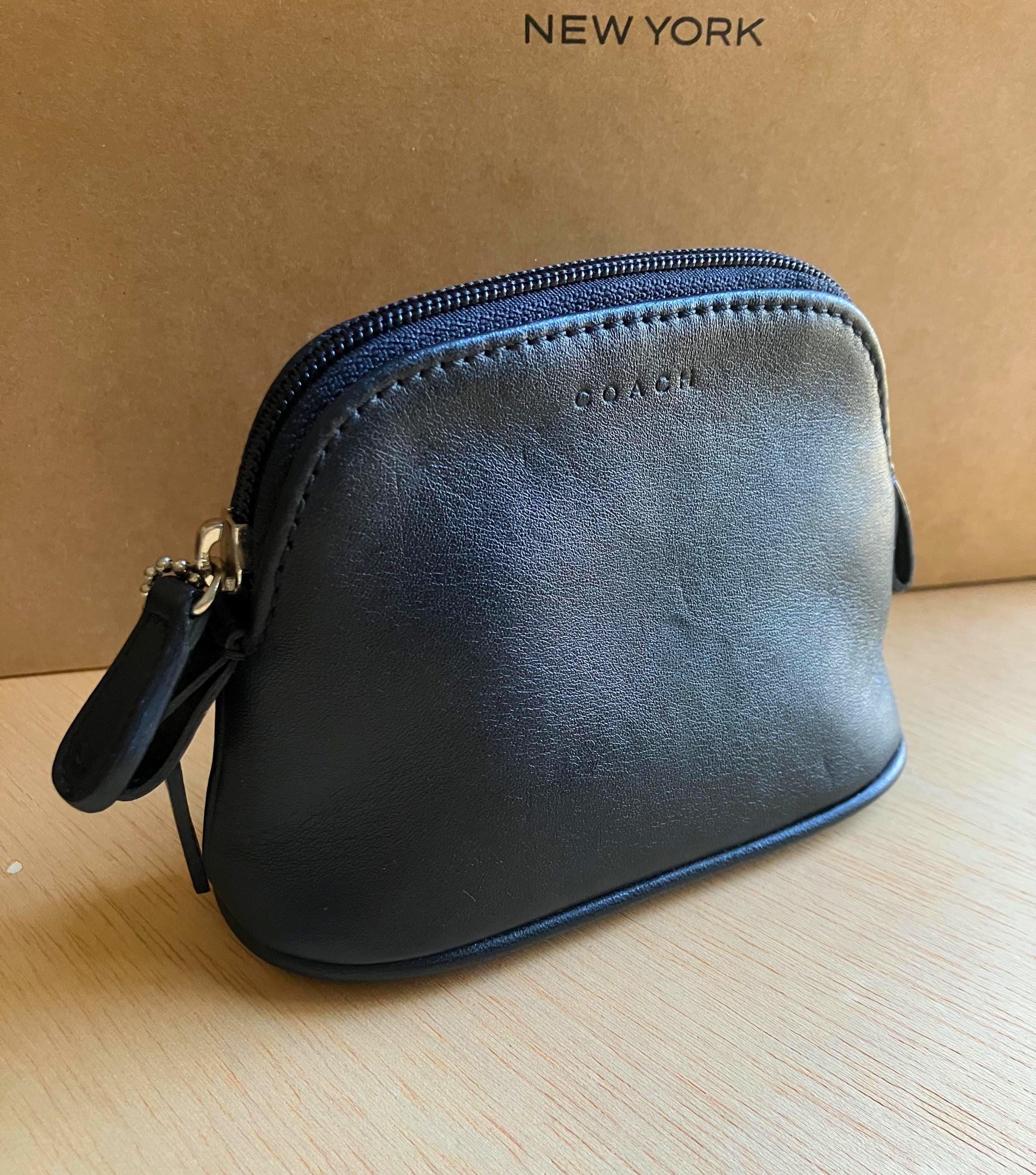 Vintage Coach Small Cosmetic Pouch, Black Leather Cosmetic Bag
