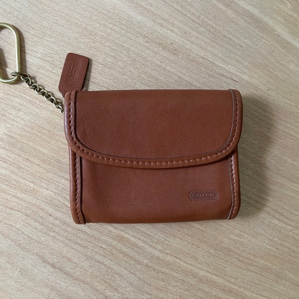 Vintage Coach Multi-Function Purse, British Tan Leather coin purse, Unisex wallet key fob #7219