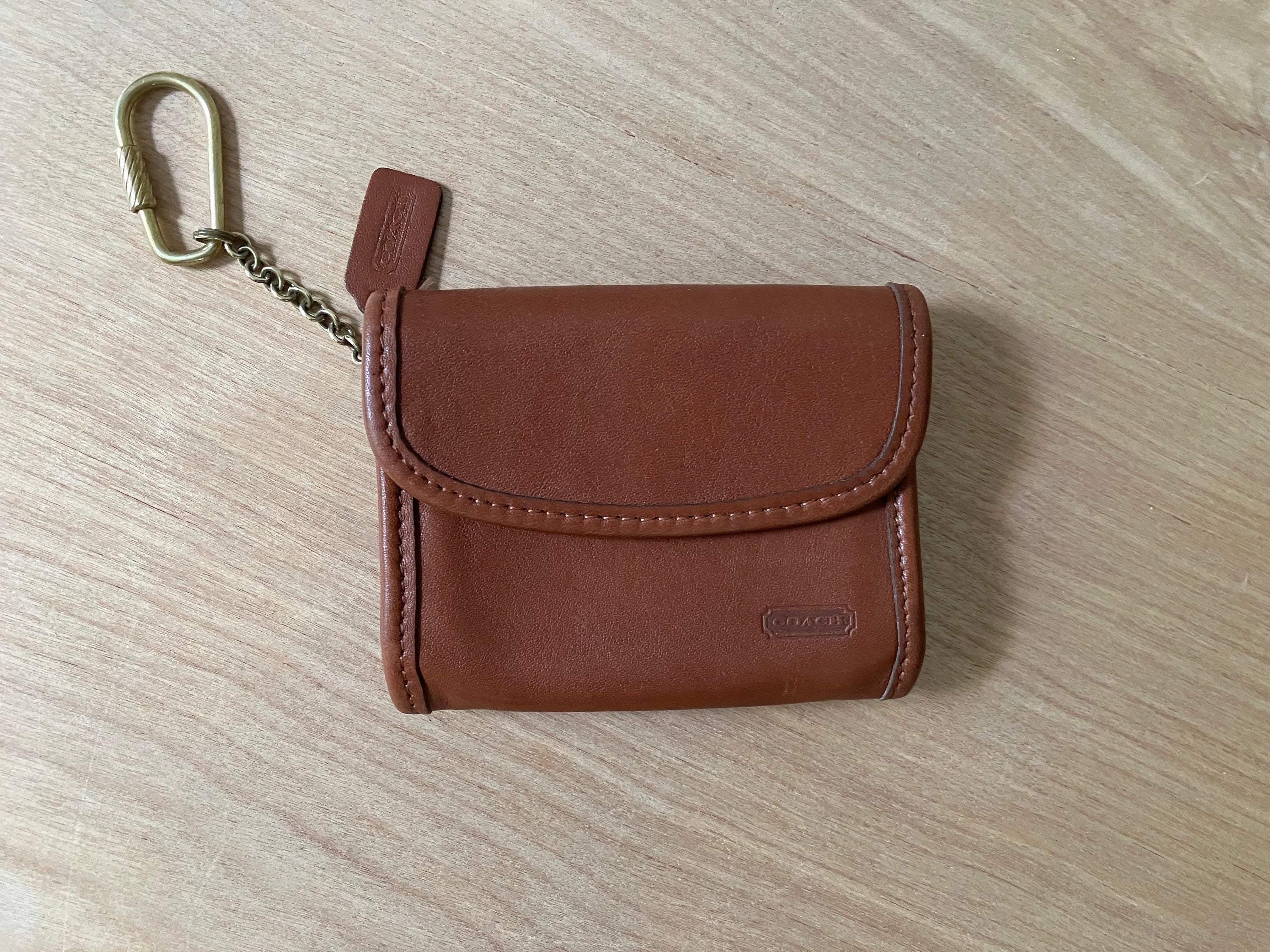 Vintage Coach Black Leather Mini Wallet Keychain Coin Purse
