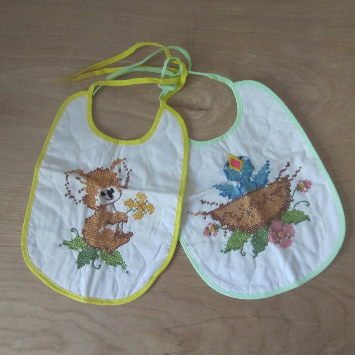 Cross stitched Baby bibs pair of 2 baby bibs for boy or girl Etsy