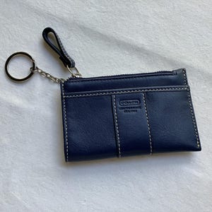 Coach Mini Skinny ID case, blue leather coin case, Coach Leatherware blue mini wallet, key holder