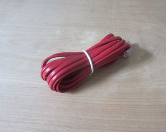 Telephone Replacement Cord, vintage red replacement wall to phone cord for desk or wall landline telephone, 10 foot landline phone cord, NOS