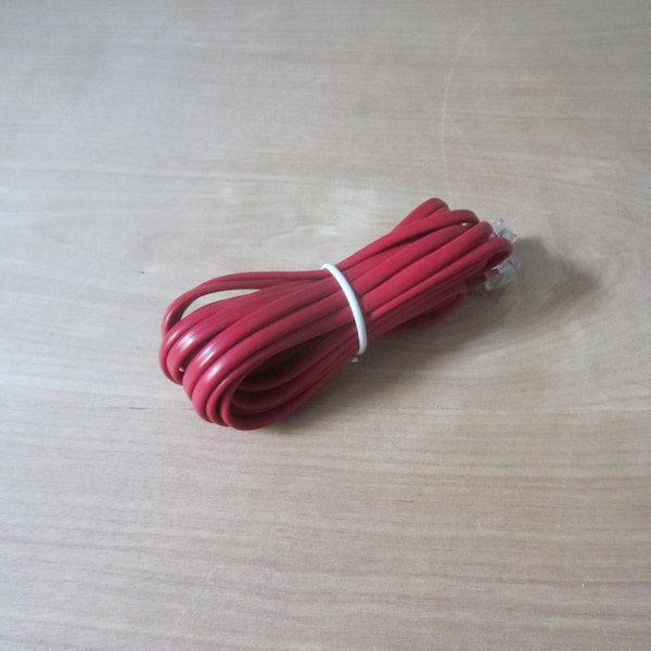 Telephone Replacement Cord, vintage red replacement wall to phone cord for desk or wall landline telephone, 10 foot landline phone cord, NOS