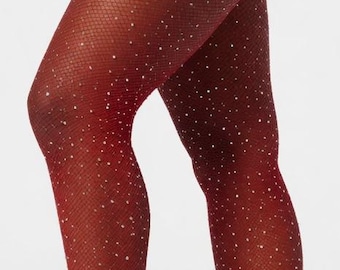 Medias de rejilla rojas con pedrería, leggings para festivales y carnavales, atuendo para fiestas rave, medias brillantes.