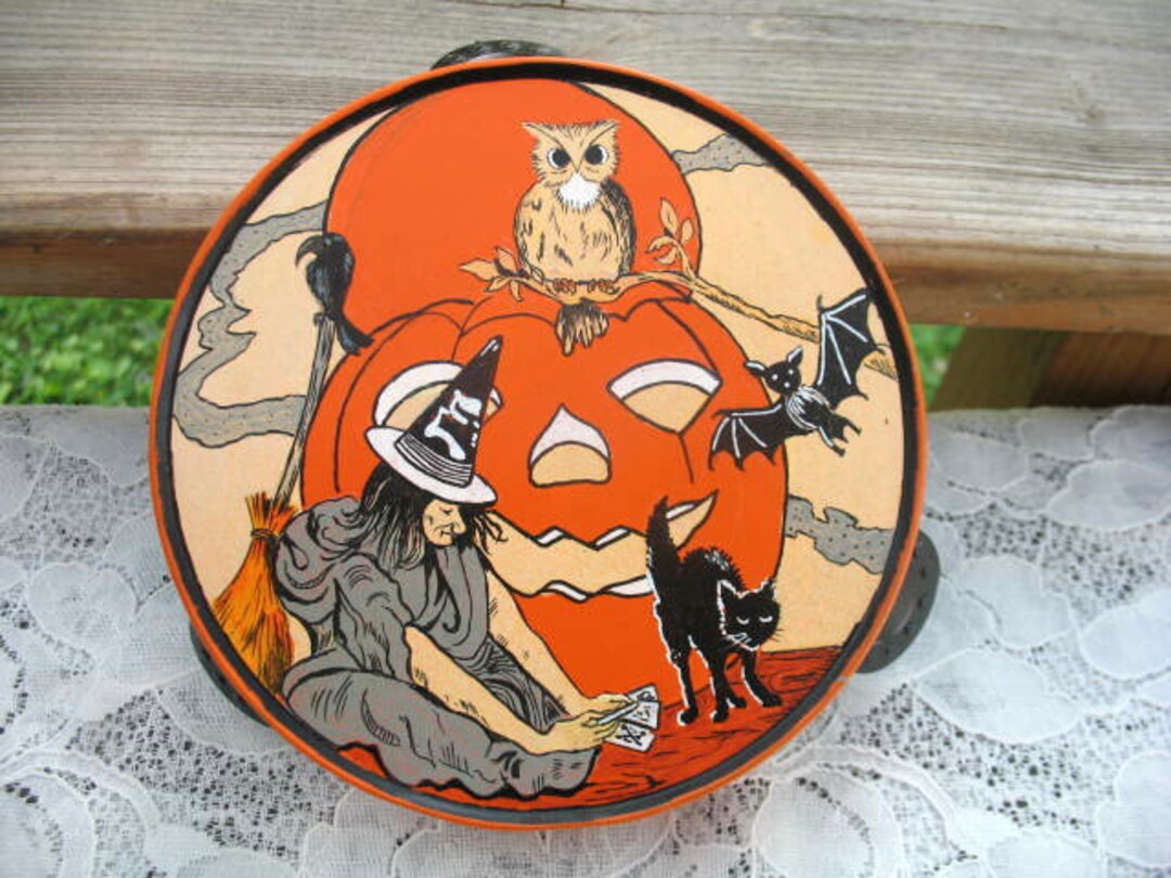 Vintage Halloween Tambourine Noise Maker Hand Painted OOAK Etsy