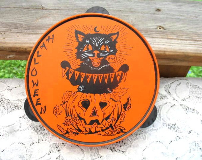 Vintage Halloween Tambourine Noise Maker Hand Painted OOAK Etsy