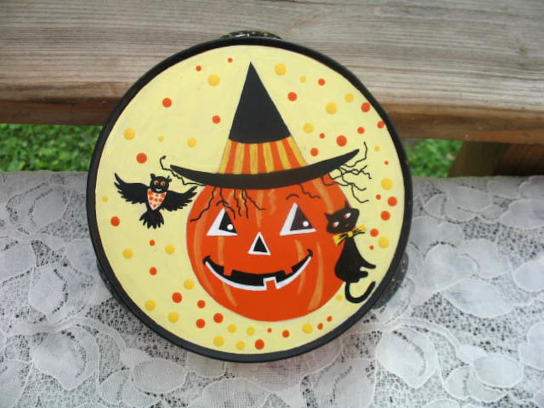 Vintage Halloween Tambourine Noise Maker Hand Painted OOAK Etsy