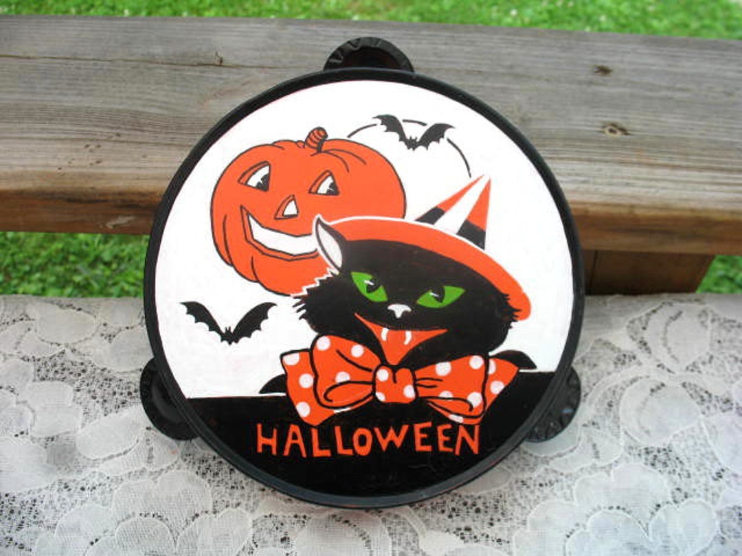 Vintage Halloween Tambourine Noise Maker Hand Painted OOAK Etsy