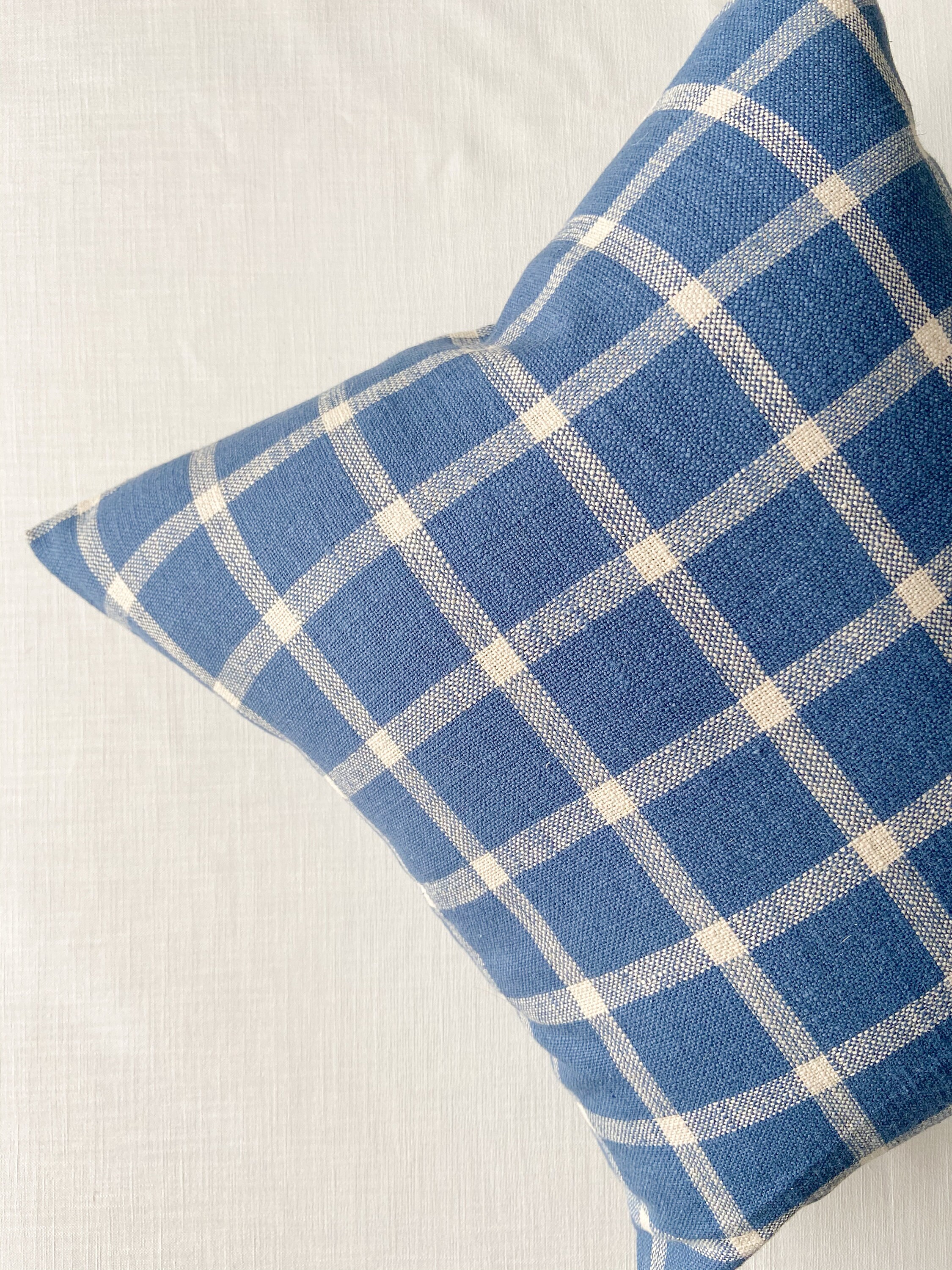 20x20 Pillow Cover Pair Blue Plaid Etsy