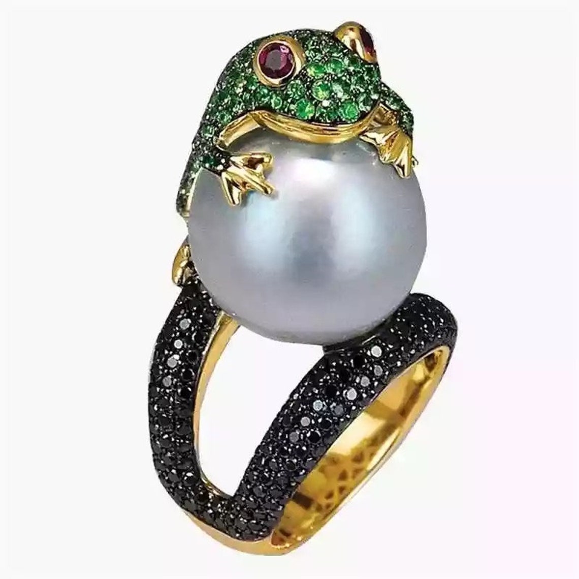 Frog ring Frog Frog ring green Pearl ring Green emerald Etsy