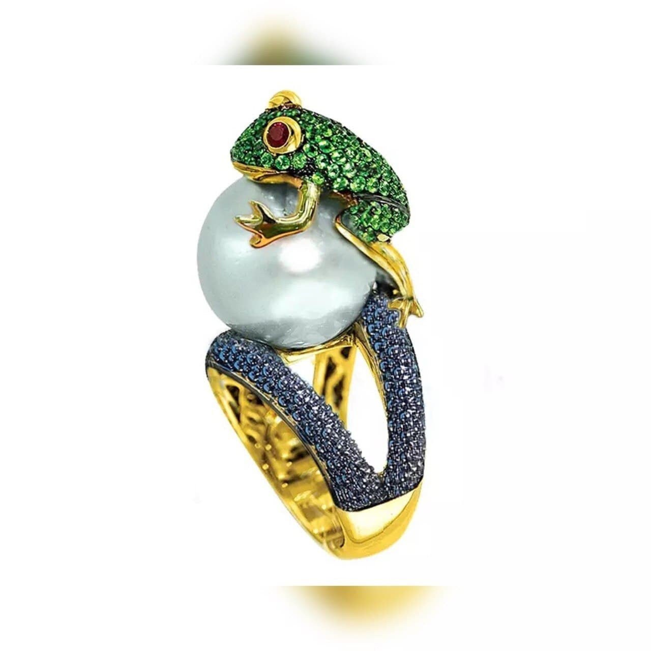 Frog ring Frog Frog ring green Pearl ring Green emerald Etsy