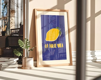 La Dolce Vita Lemon Print: Trendy Blue Kitchen Wall Art (Digital Download)