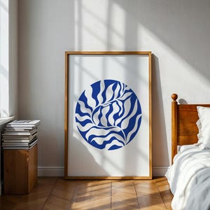 Abstract Floral Wall Art, Flower Art Print, Boho Printable,  Blue White Boho  Style, Abstract Poster, Floral Poster, Instant Download