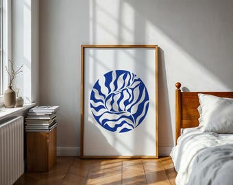 Stampa artistica astratta floreale blu: arredamento boho per la casa (download immediato)