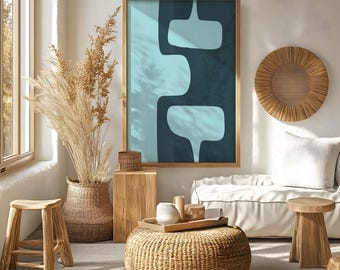 Blue Abstract Brush Stroke Art Print: Minimalist Wall Decor (Digital Download)