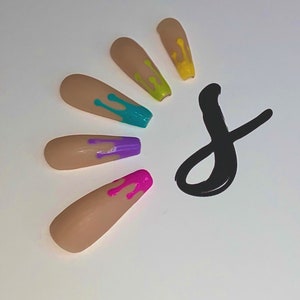 100% Gel Hand-Painted Drip Rainbow Press-On Nails