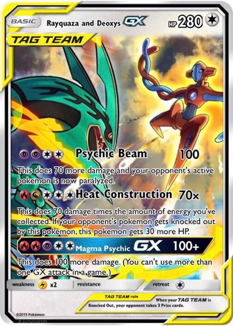 Mega Rayquaza / Deoxys Tag Team GX Custom One off Pokemon Card Etsy