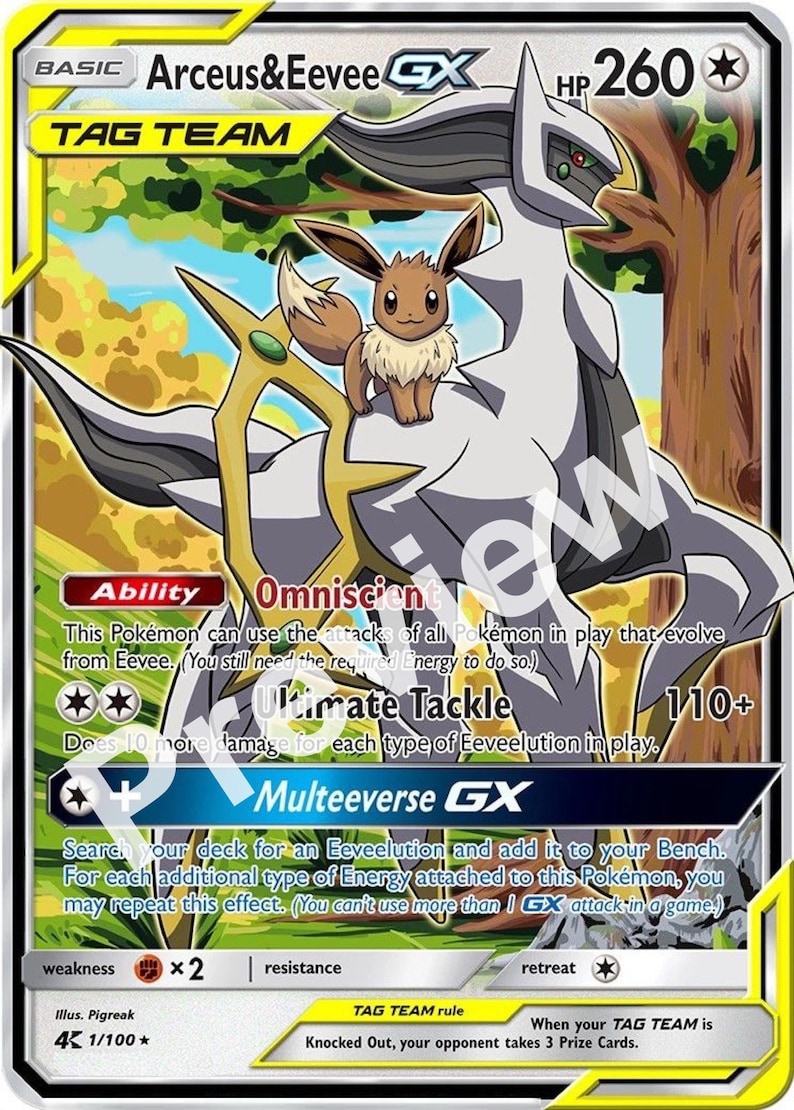 Arceus & Eevee Custom Made Tag Team Pokemon card HandMade Etsy
