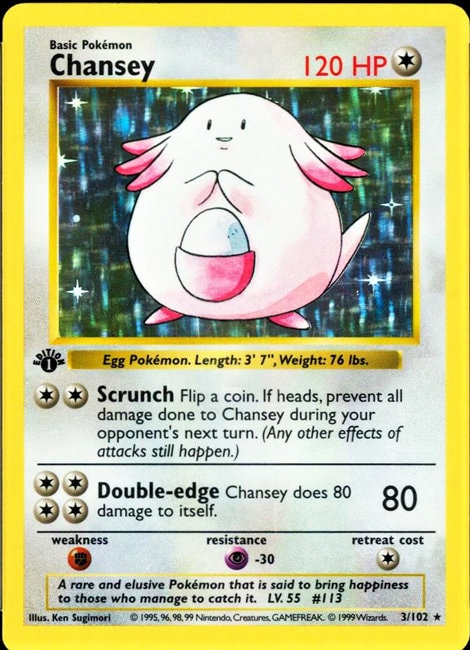 Chansey 1st Edition SHADOWLESS 3/102 Base Set Vintage Pokemon | Etsy 